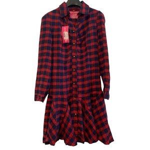 Rustic Outfitters Navy Red Plaid Button Front Dress Size Medium